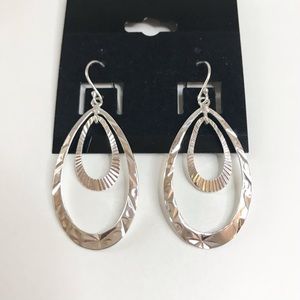 Sterling Silver Oval Pendant Dangling Earrings